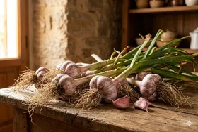 Ajo local cultivado en la huerta de Los Molinos